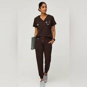 Figs Espresso Catarina Scrub Top and Zamora Jogger Scrub Pants Set